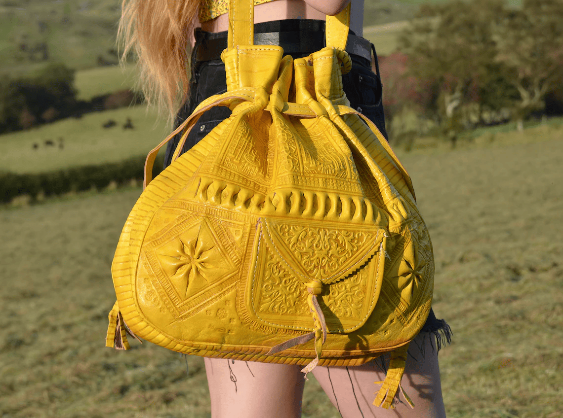 yellow leather bag, 100 % Handmade
