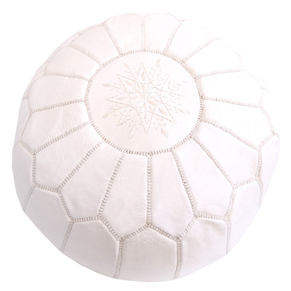 Large Leather White Round Ottoman Coffee Table, Moroccan Pouf LRP1WH (5+ Sizes)